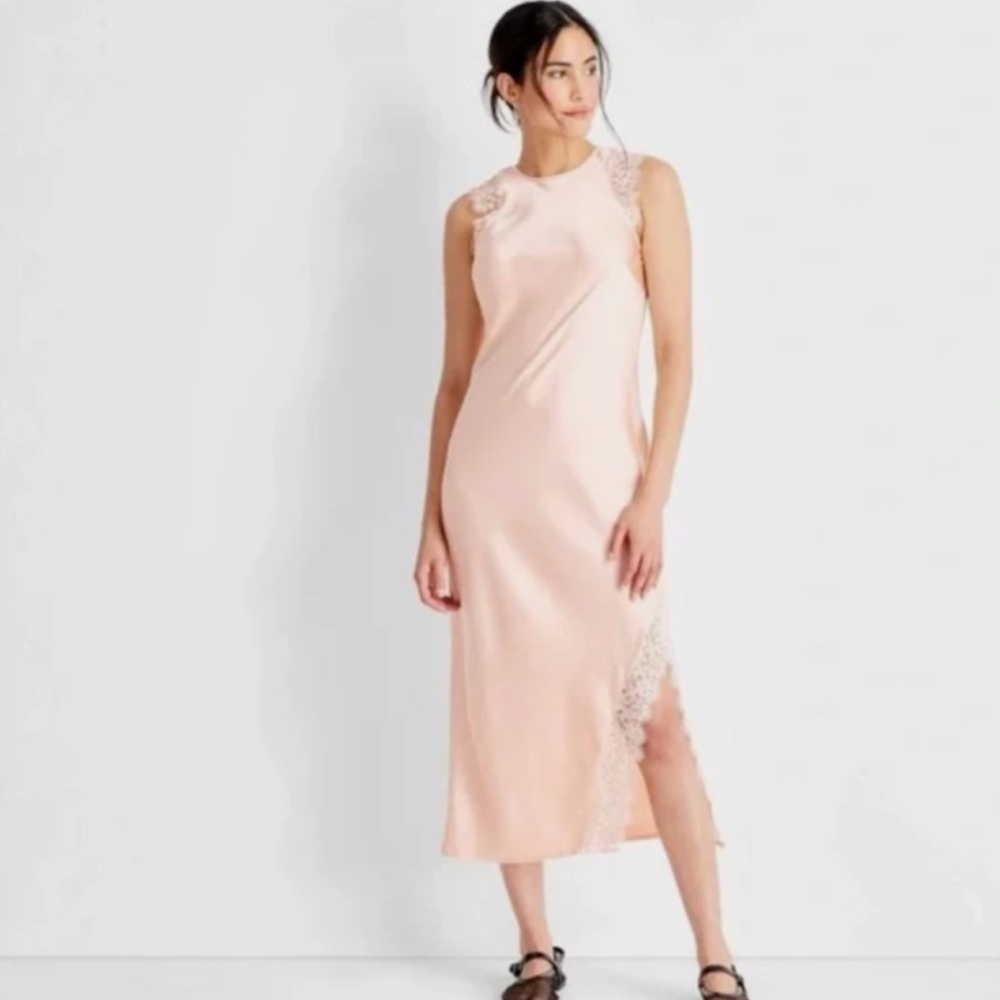 Elegant Pink Lace Midi Dress